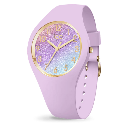 ICE glitter Lilac Cosmic Watch 022570 with lilac strap and gradient pastel glitter dial.