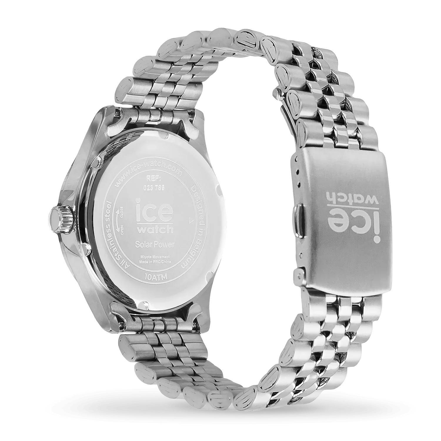 ICE steel Watch solar Silver Light Blue 023789 with silver case and bracelet, sky-blue dial.