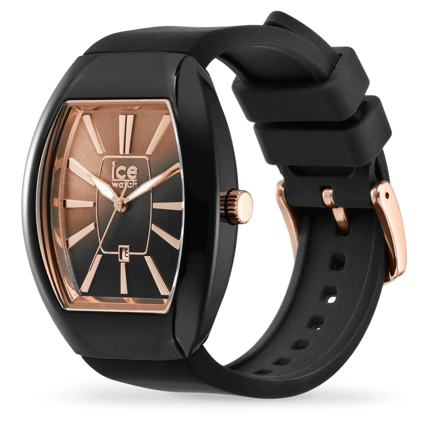 ICE boliday Black Sunset Rose-Gold Watch 024032 with gradient dial and black bracelet.