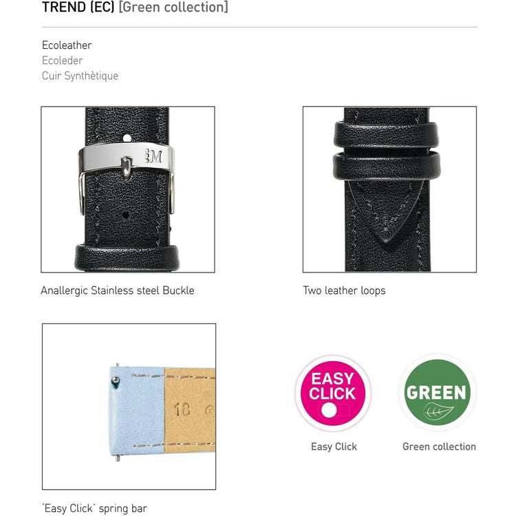 Morellato Trend Nappa Grain Vegan Leather Strap with Easy Click Spring Bars, eco-friendly design, tonal stitching, available in