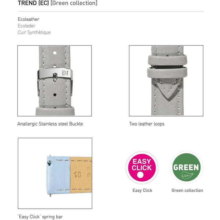 Morellato Trend Nappa Grain Vegan Leather Strap with Easy Click Spring Bars in pastel tone, showcasing sustainable,