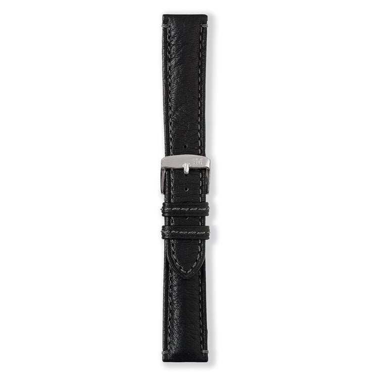 Black deerskin leather watch strap by Morellato Tintoretto featuring a sleek design and durable stitching.