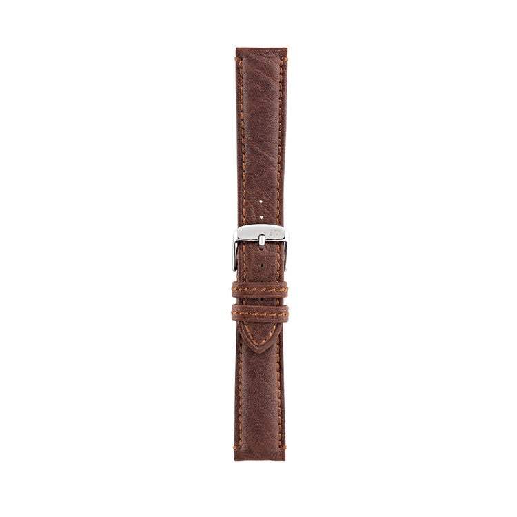 Brown Morellato Tintoretto deerskin leather watch strap with a silver buckle, showcasing soft and durable craftsmanship.