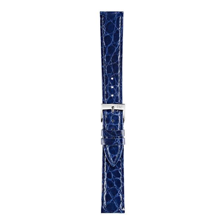 Luxury Morellato Tracy Genuine Crocodile Watch Strap in blue, crafted from Colombian leather with stitched edges.