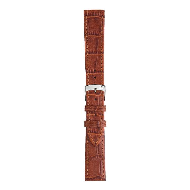 Morellato KAJMAN alligator grain calf leather watch strap with tonal stitching, flat profile, and silver buckle.