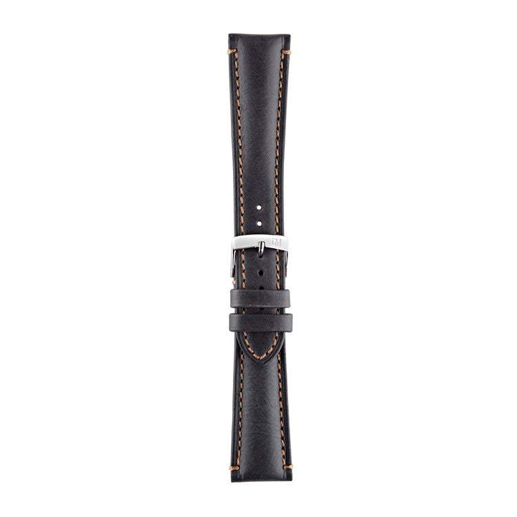 Morellato Derain smooth calfskin leather watch strap with hand-stitched edges and silver buckle.