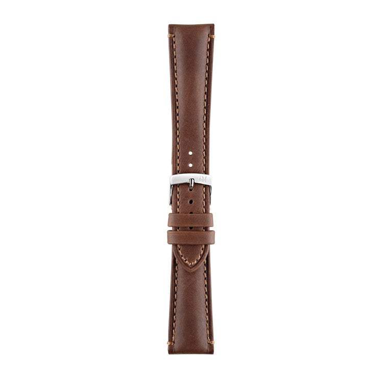 Smooth calfskin leather watch strap with hand-stitched edges and durable design.