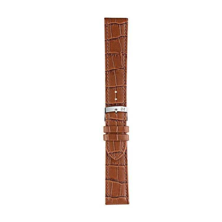 Morellato Juke alligator grain brown leather watch strap with tonal stitching and silver buckle.