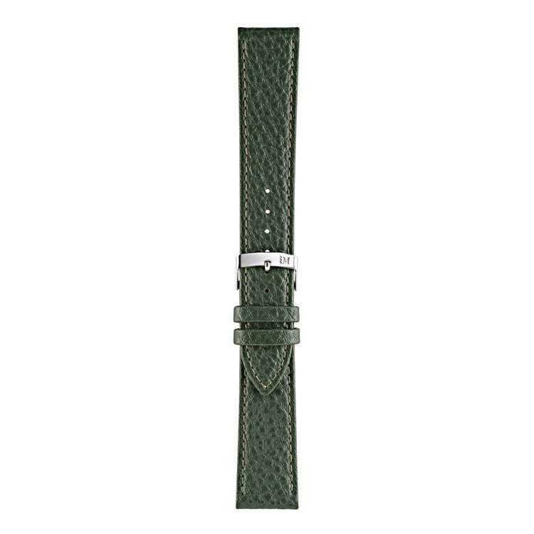 Morellato Duster Coated Leather Strap in green with silver buckle, part of the Performance Collection, featuring a sleek, durable design.