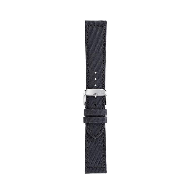 Morellato Corfu recycled fabric watch strap in black with polished steel buckle.