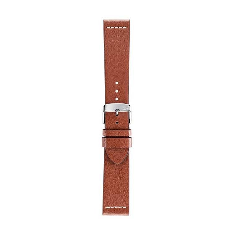 Brown Morellato Paros recycled leather watch strap with cream contrast stitching, eco-friendly and durable design.