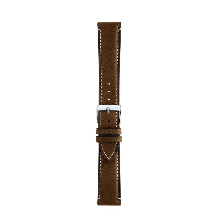 Morellato El Greco rustic calfskin leather strap with cream stitching and smooth finish.