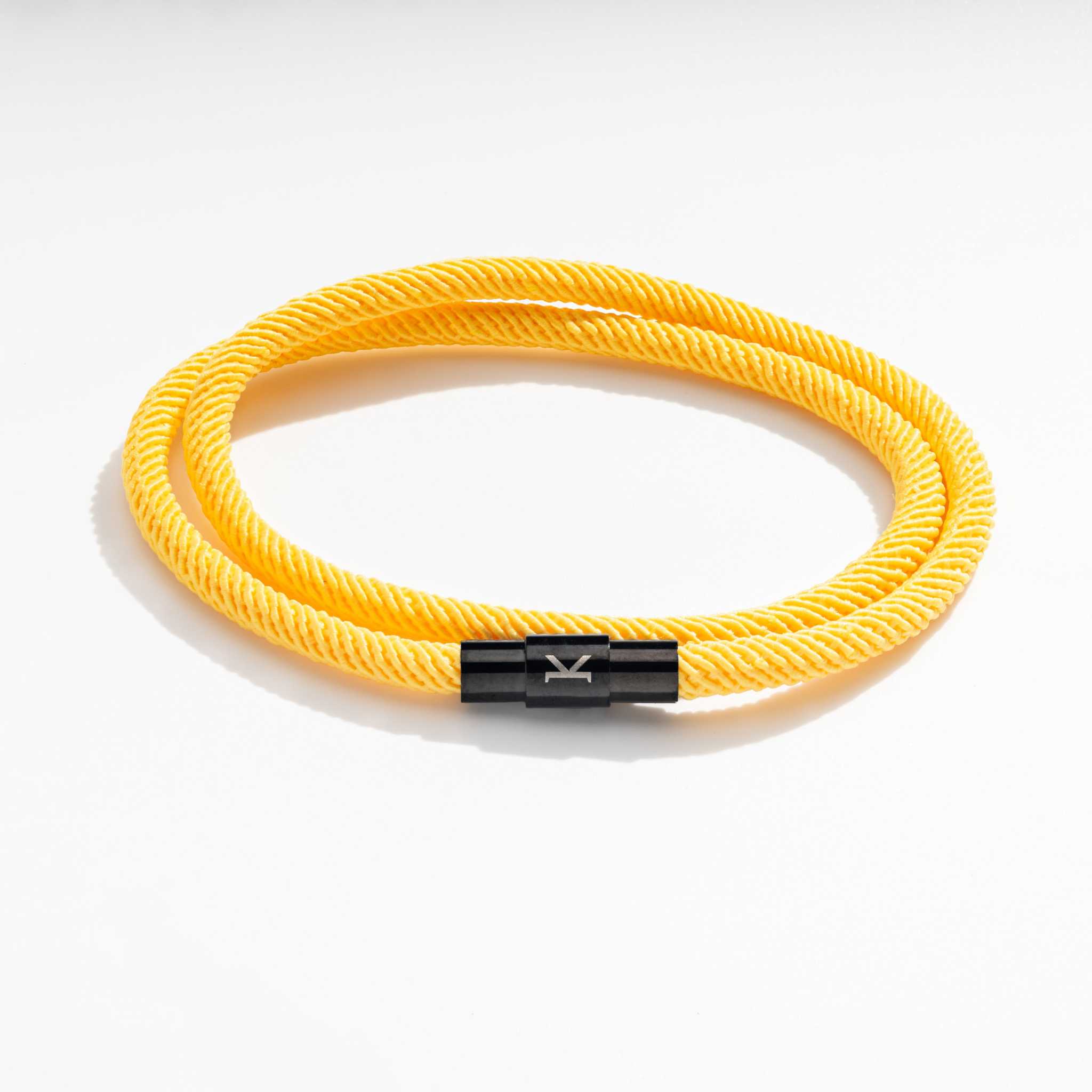 Yellow Antibes Double Wrap Rope Bracelet with black clasp.