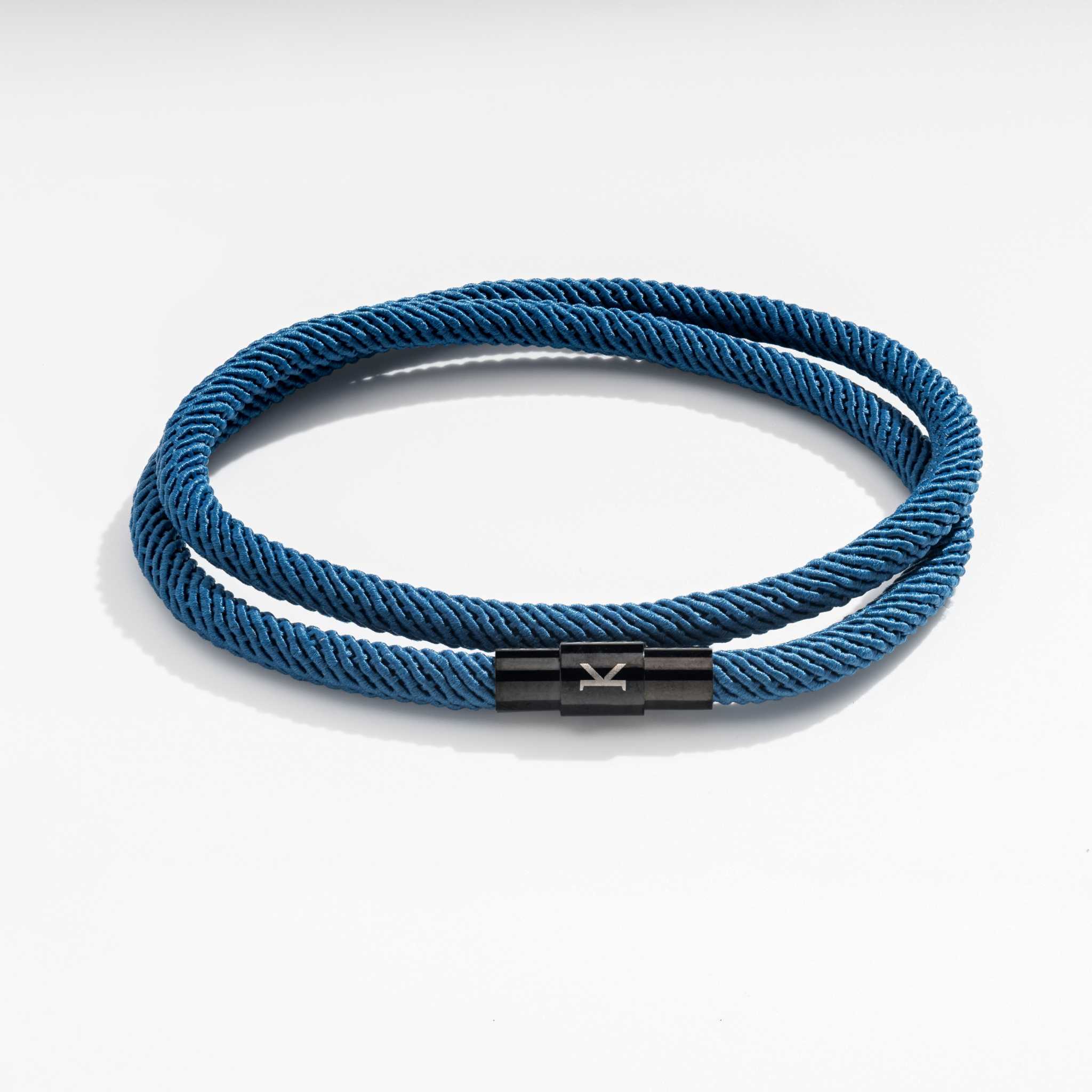 Antibes Double Wrap Rope Bracelet in blue with black clasp.