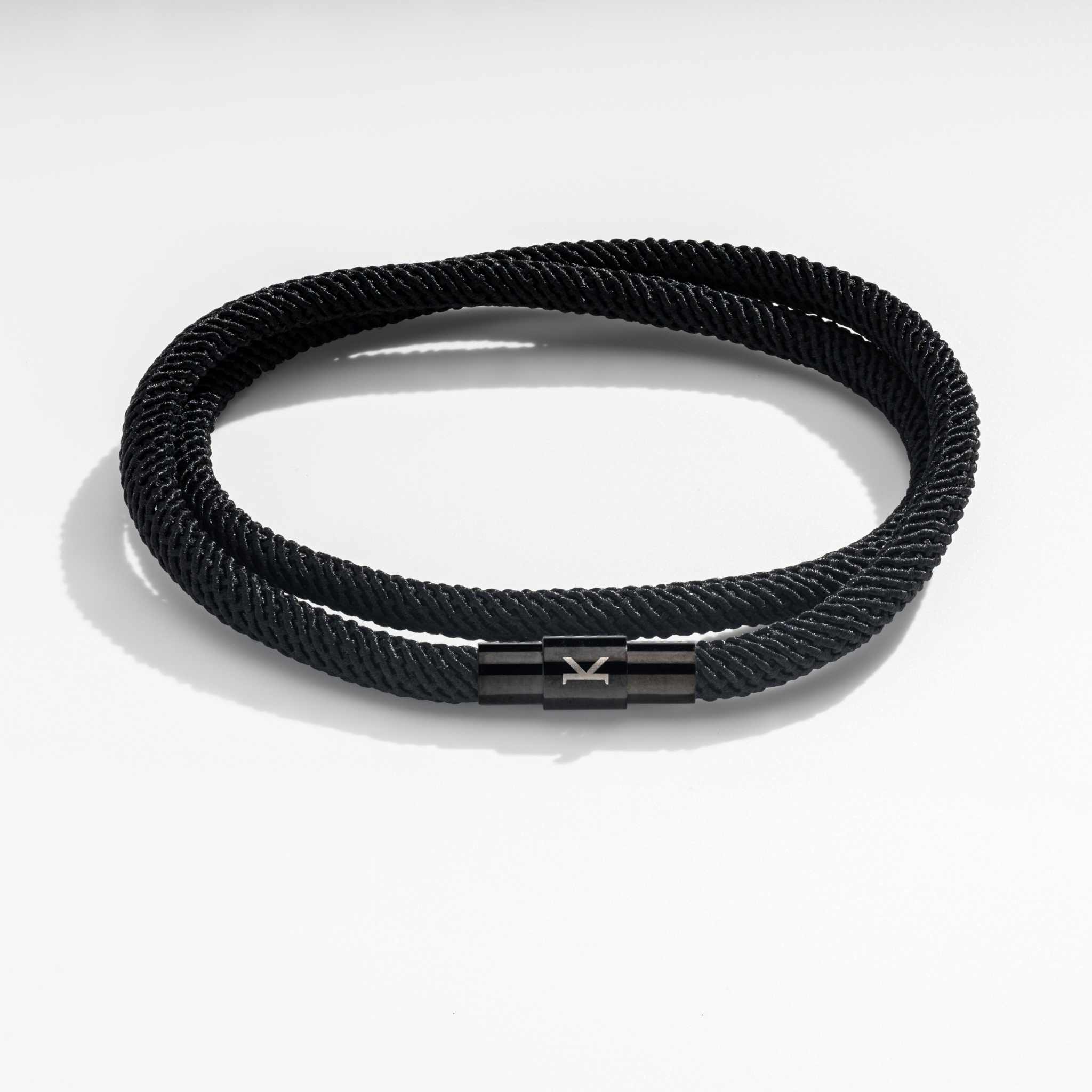 Antibes Double Wrap Rope Bracelet in black with sleek clasp.