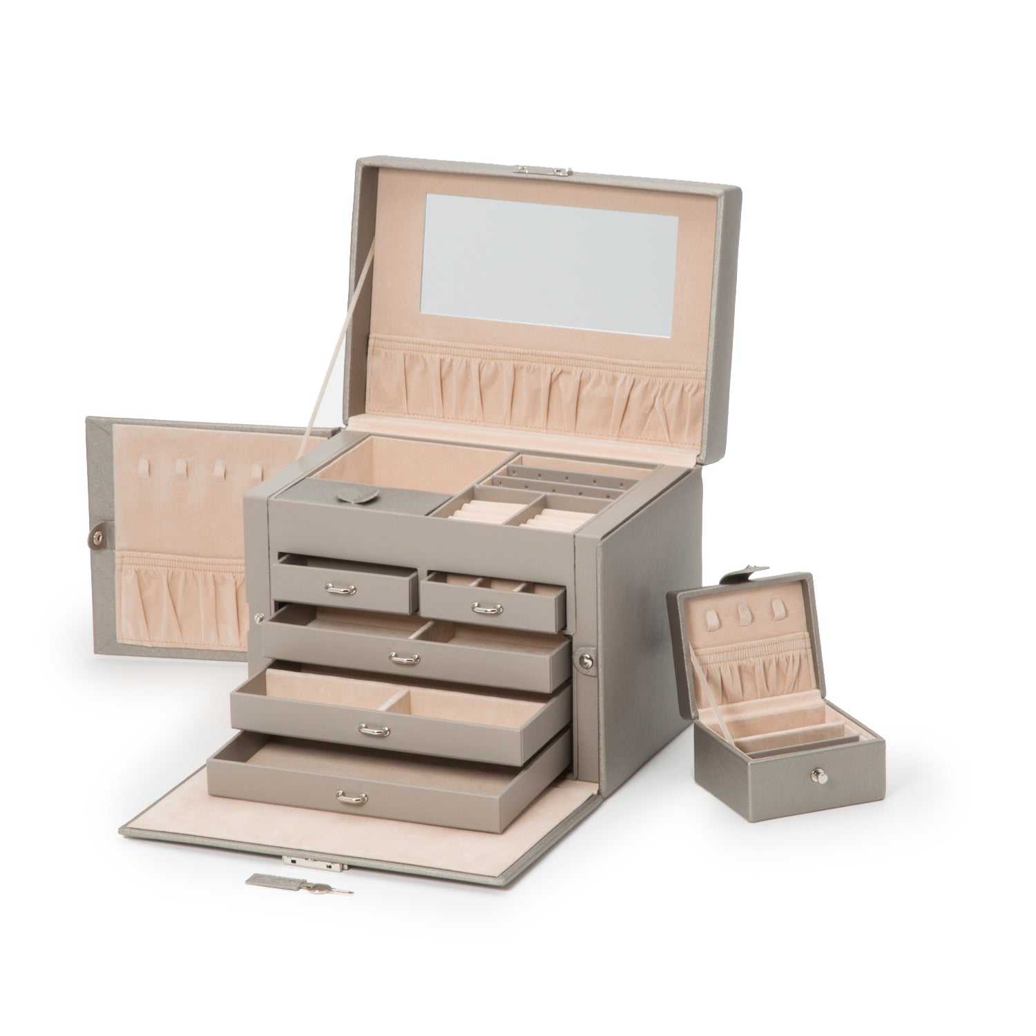 Watch Avenue UKWolf Heritage Medium Jewellery Box Pewter Saffiano 280134Watch Avenue UK