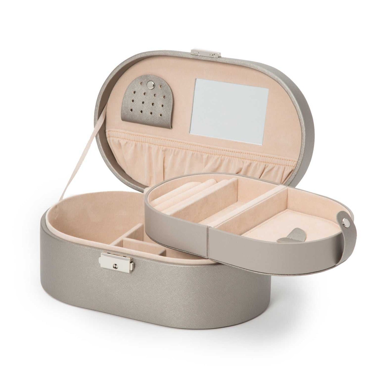 Watch Avenue UKJewellery BoxWolf Heritage Oval Jewellery Box Pewter Saffiano 280534Watch Avenue UK