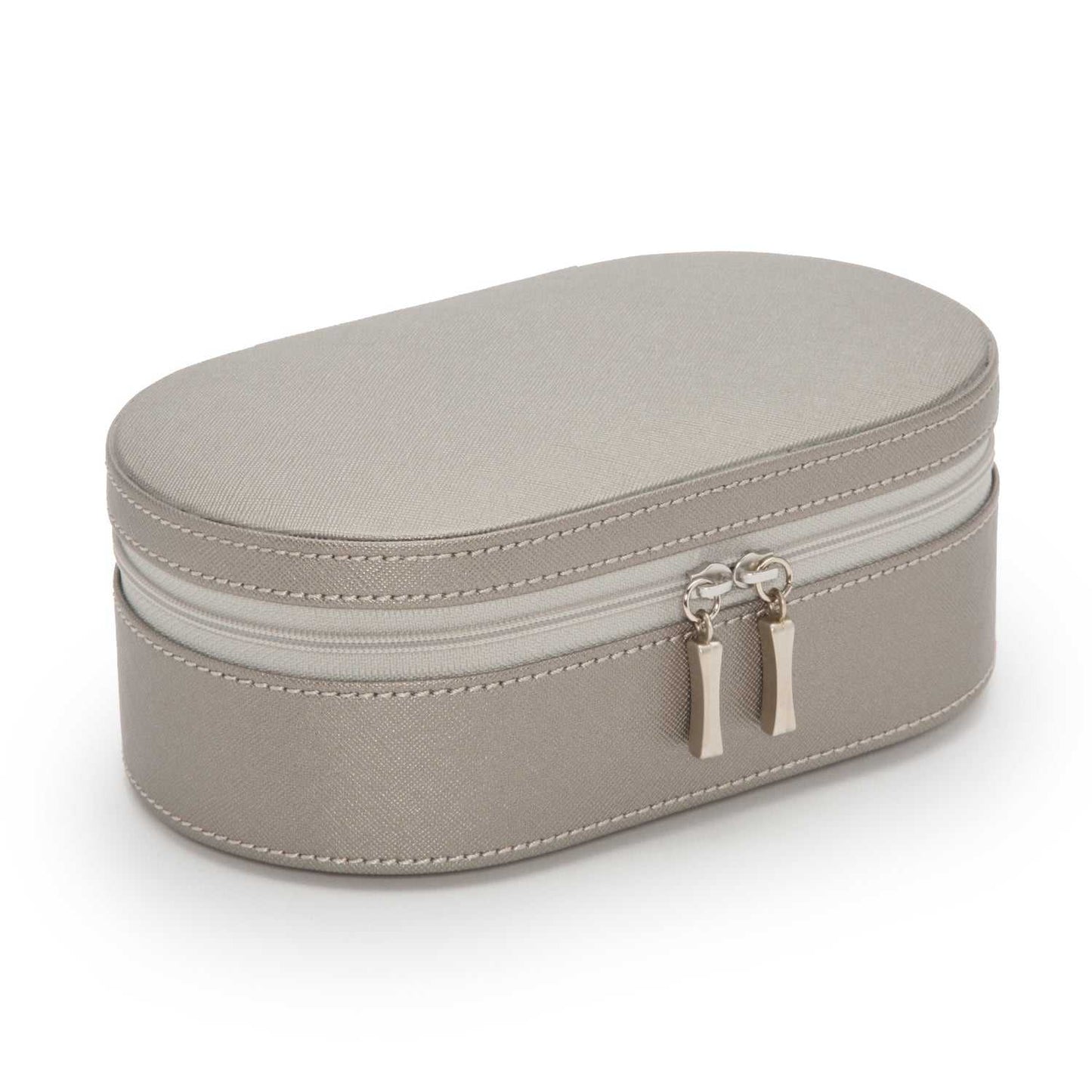 Watch Avenue UKJewellery BoxWolf Heritage Oval Zip Case Jewellery Box Pewter Saffiano 280634Watch Avenue UK