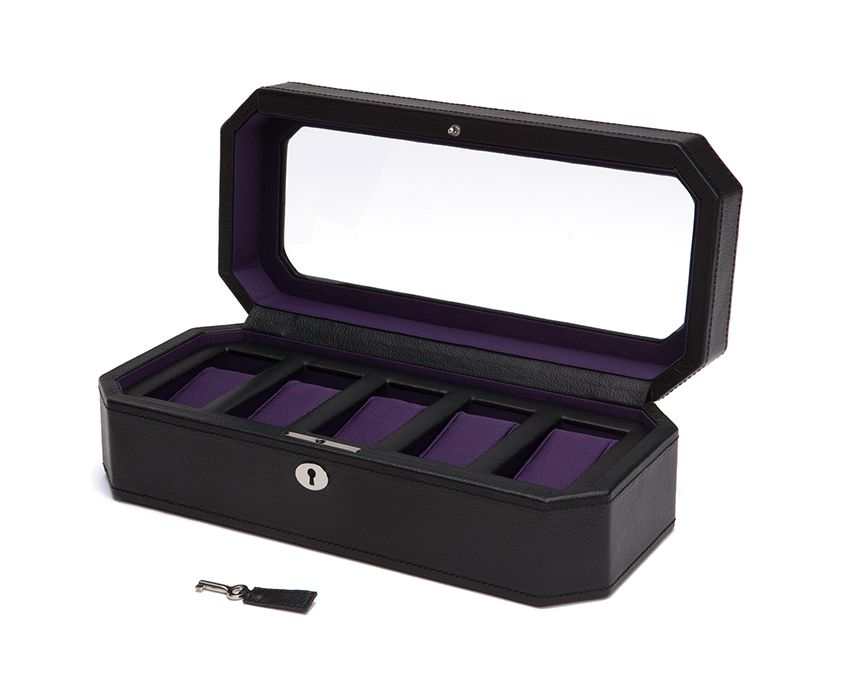 watch boxesWolf Heritage Windsor 5 Piece Watch Box Black/Purple 458303Introducing the Wolf Heritage Windsor 5 Piece Watch Box in Black/Purple (Model 458303) – a stylish and functional accessory meticulously crafted to showcase and orga