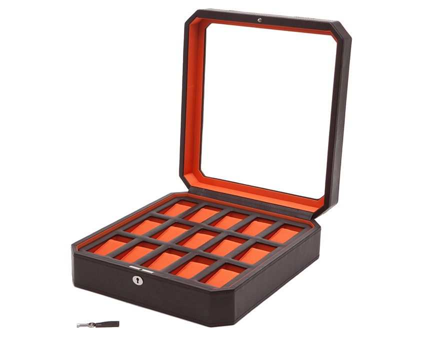 watch boxesWolf Heritage Windsor 15 Piece Watch Box Brown/Orange 458506Introducing the Wolf Heritage Windsor 15 Piece Watch Box in Brown/Orange (Model 458506) – a sophisticated and functional accessory meticulously crafted to showcase a
