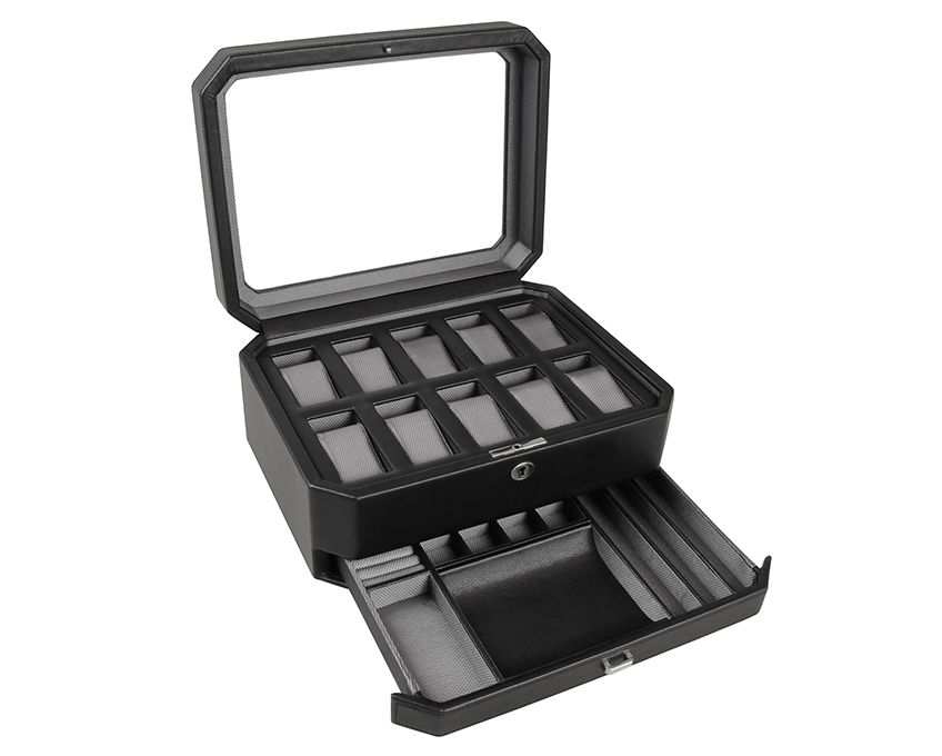 Watch Avenue UKwatch boxesWolf Heritage Windsor 10 Piece Watch Box with Drawer Black/Grey 458602Watch Avenue UK