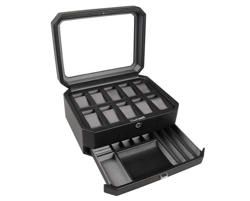 Wolf Heritage Windsor 10 Piece Watch Box with Drawer Black/Grey 4586029