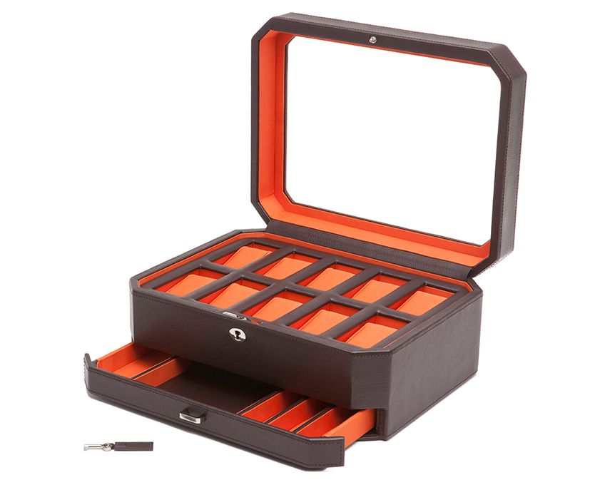 Watch Avenue UKwatch boxesWolf Heritage Windsor 10 Piece Watch Box with Drawer Brown/Orange 4586Watch Avenue UK