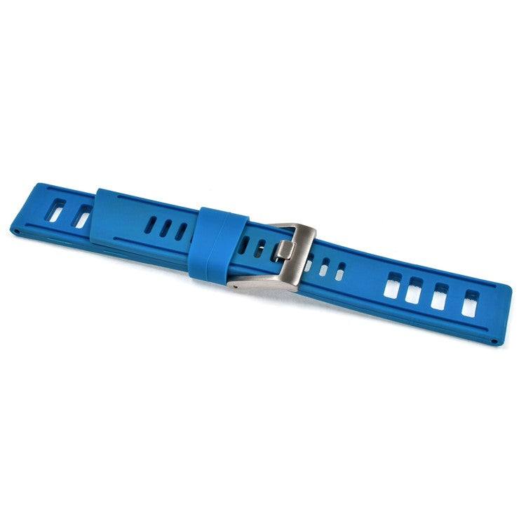 Premium sports divers silicone watch strap with cut-out design and stainless steel buckle in blue.