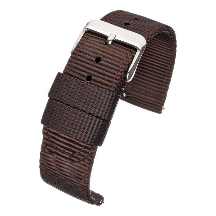 Durable quick release nylon watch strap with polished square steel buckle, ideal for active lifestyles.