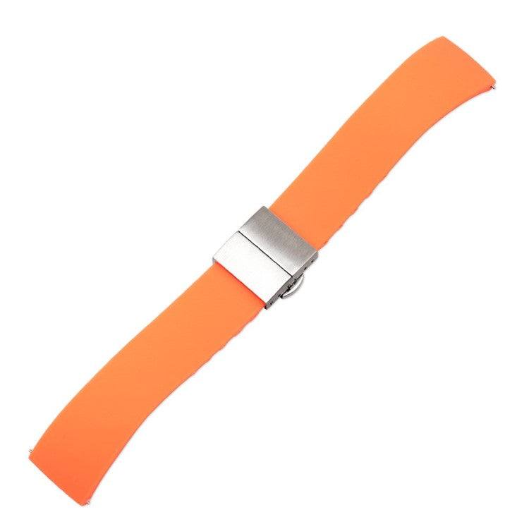 Premium silicone watch strap with brushed stainless-steel center clasp, customizable fit and quick release.