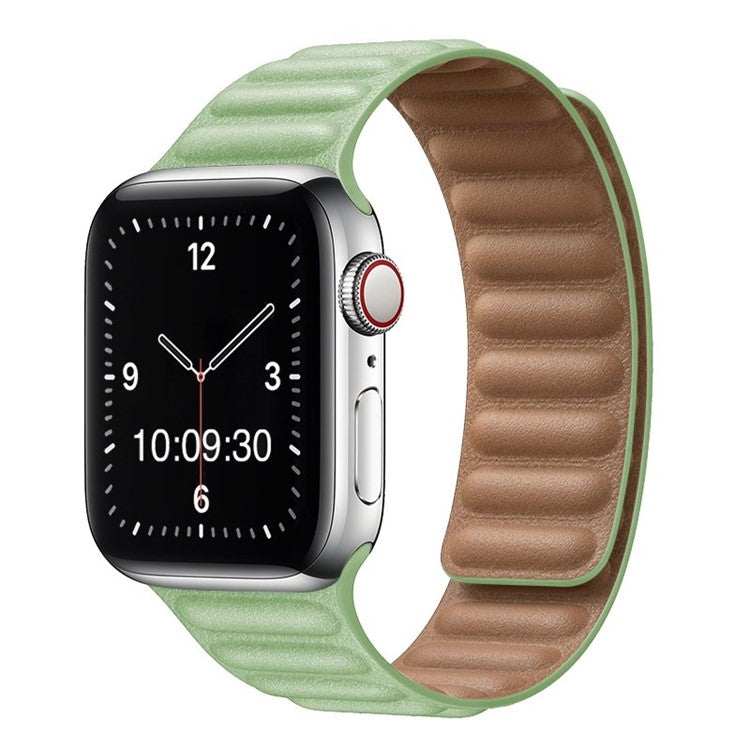 Stylish synthetic leather Apple Watch strap with magnetic loop in green.