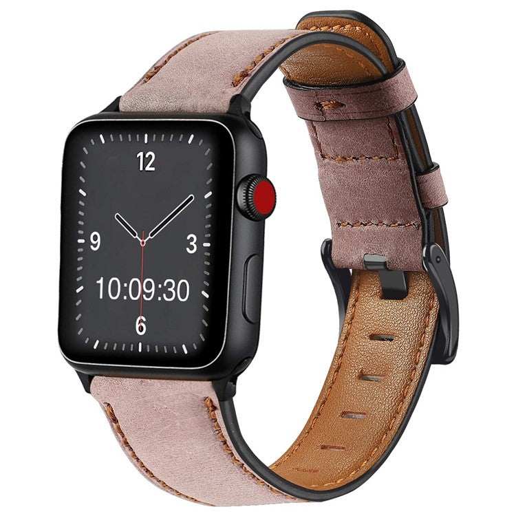 Retro leather Apple Watch strap with colorful premium design and contrasting stitching.