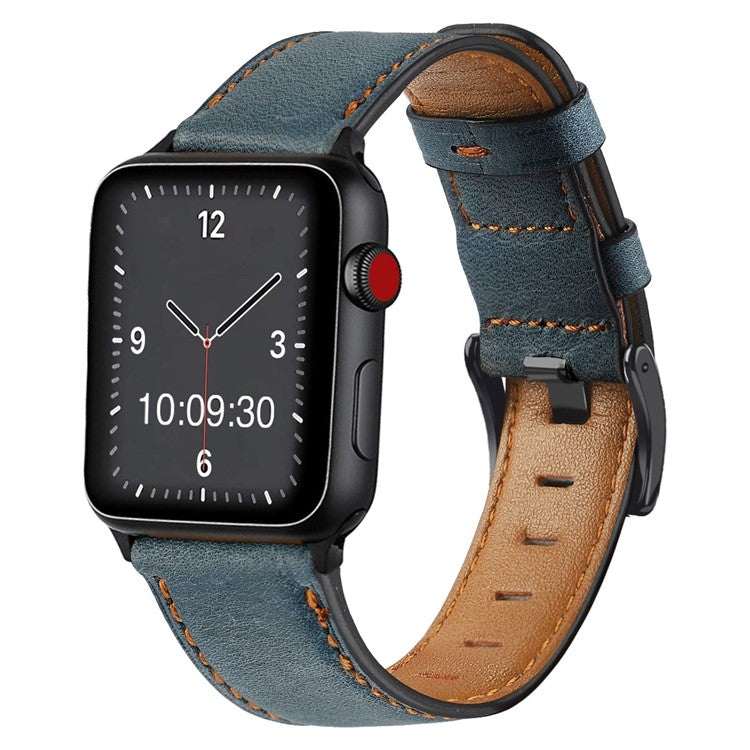 Retro leather Apple Watch strap with contrasting stitching, premium and colorful design.