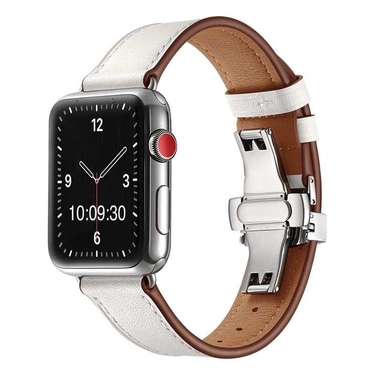 Premium Leather Apple Watch Strap with Silver Clasp | Sophisticated DeExperience the ultimate in sophistication with our Premium Leather Apple Watch Strap, meticulously crafted from the finest quality leather. This strap features a sub