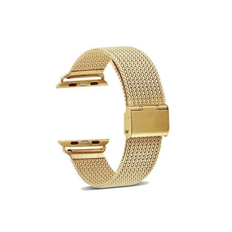 Milanese mesh style metal Apple watch strap in gold, compatible with 42/44/45/49mm models.