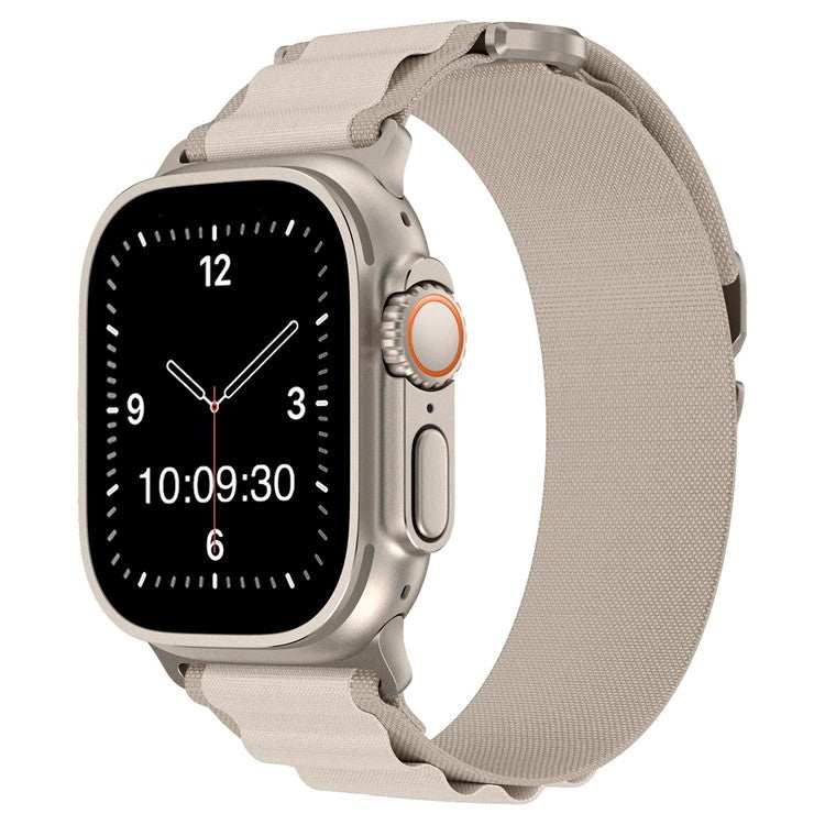 Trail Loop Watch Strap compatible with Apple Watches in beige color, showcasing adjustable comfort and secure fit for active lifestyles.