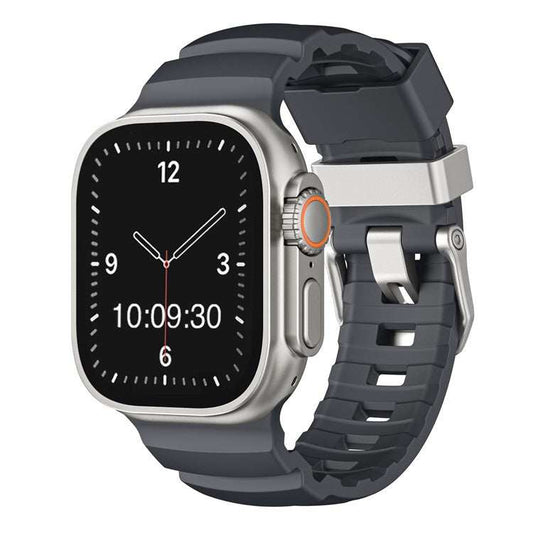 Premium FKM Rubber Strap for Apple Watch – Black/Silver Options