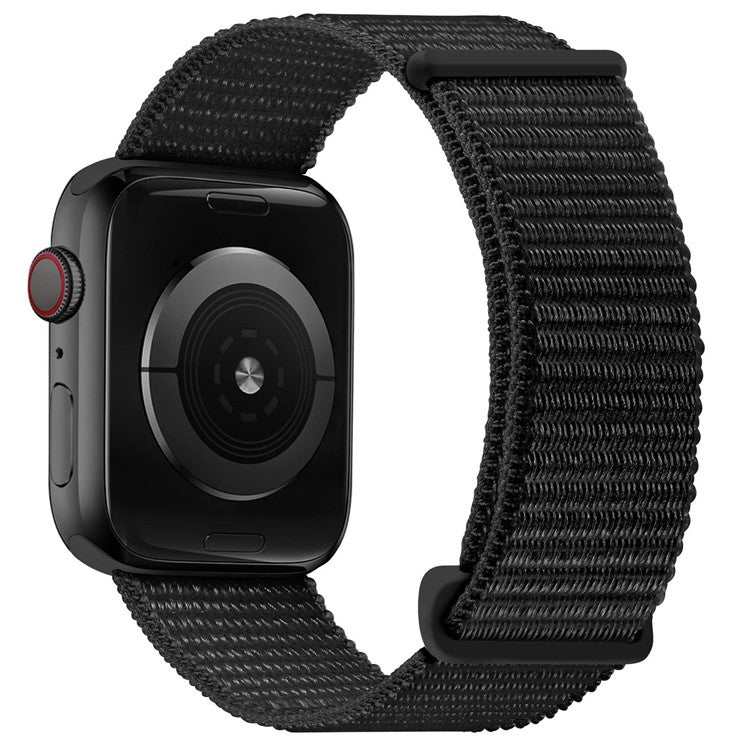 Black woven nylon Sport Loop watch strap for Apple Watches, showcasing durability and comfort.