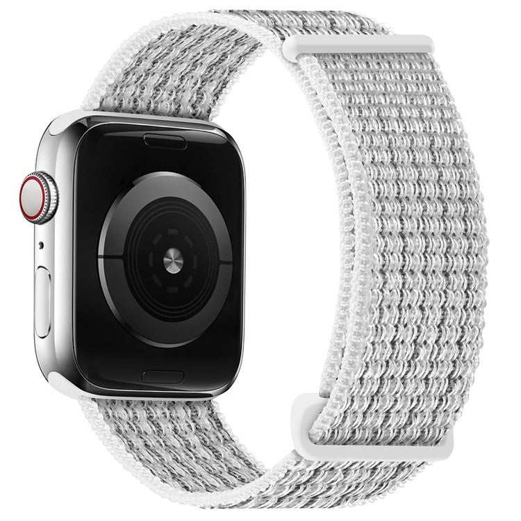 Woven nylon sport loop watch strap for Apple Watch with loop closure.