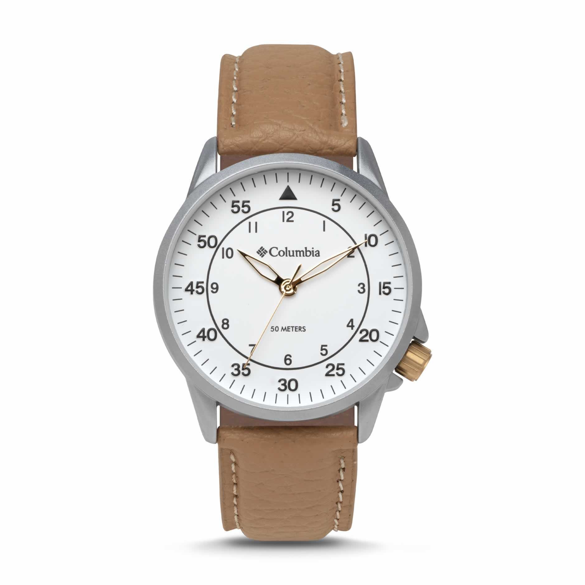WatchColumbia Watch Viewmont Steel Colour White Dial Camel Leather Strap