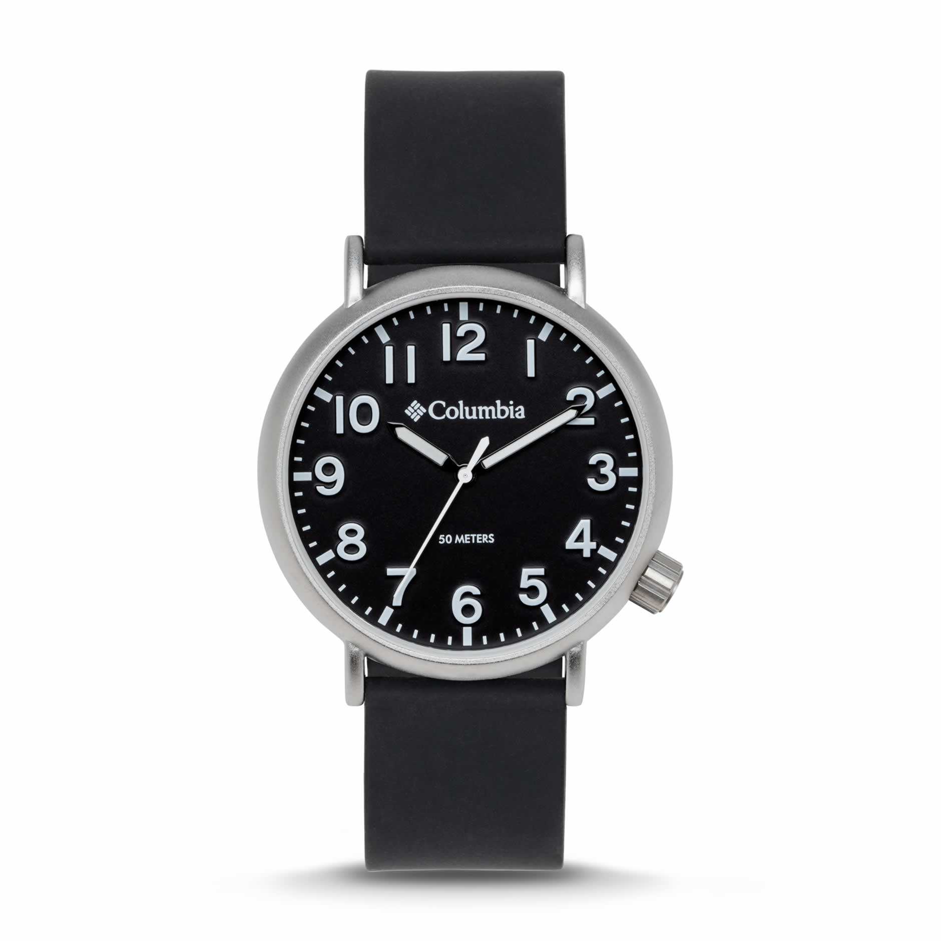 WatchColumbia Watch Trailbanks Steel Colour Black Dial Black Silicone Strap