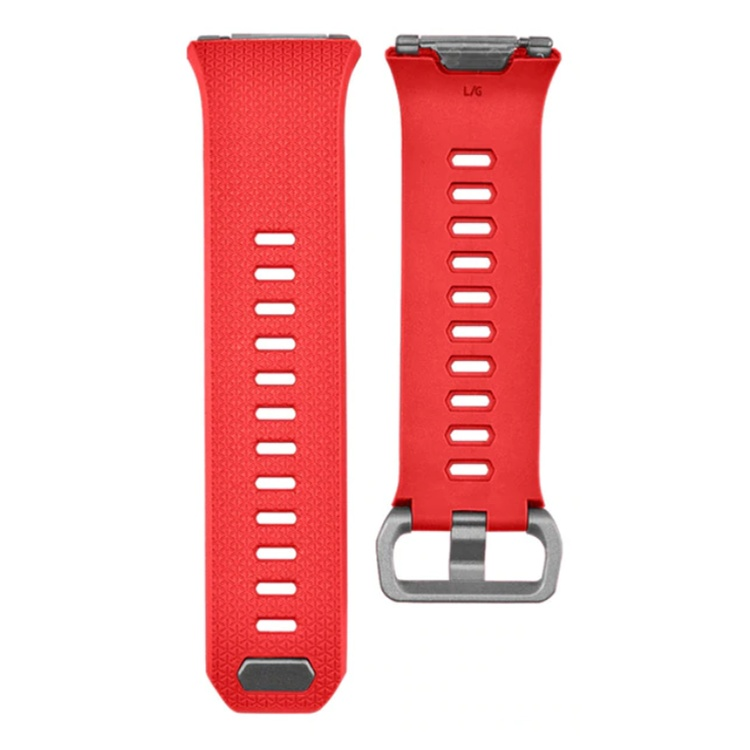 Red Fitbit Ionic compatible straps, available in sizes S and L, offering comfort and durability for fitness activities.