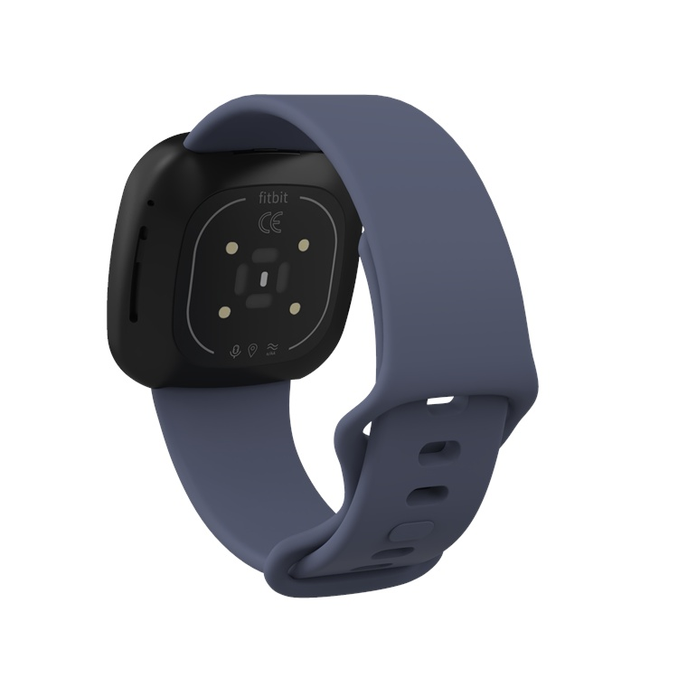 Fitbit Versa 3 compatible strap in blue, showcasing a sleek design suitable for daily wear and