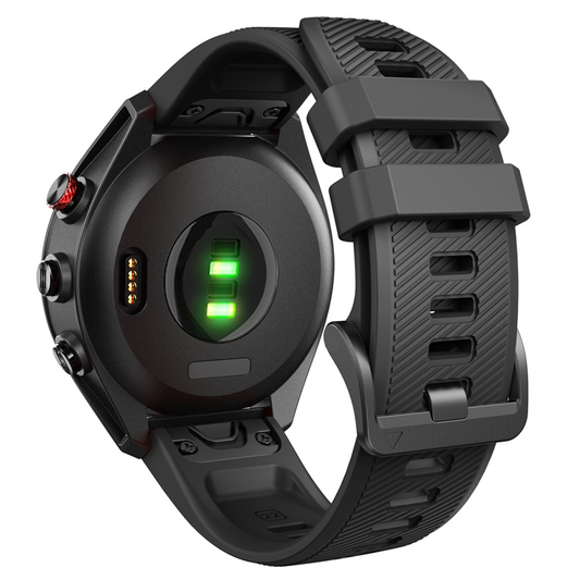 Premium black watch band compatible with Garmin Approach S62 featuring 26mm Quick Release for fitness trackers.