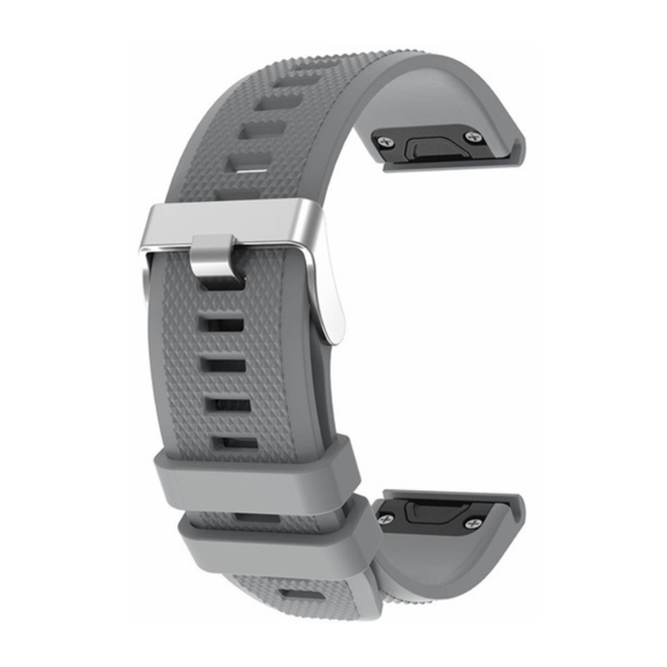 Garmin Fenix 5 silicone strap with silver buckle, durable and comfortable.