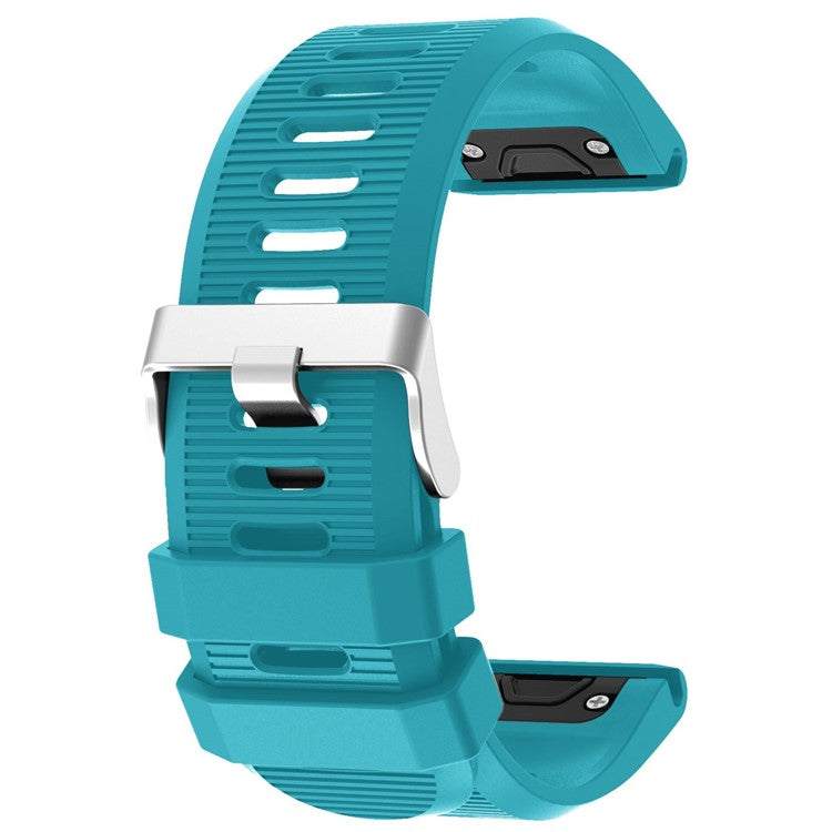 Silicone strap with silver buckle, compatible with Garmin Fenix 6X, premium design for comfort and durability.