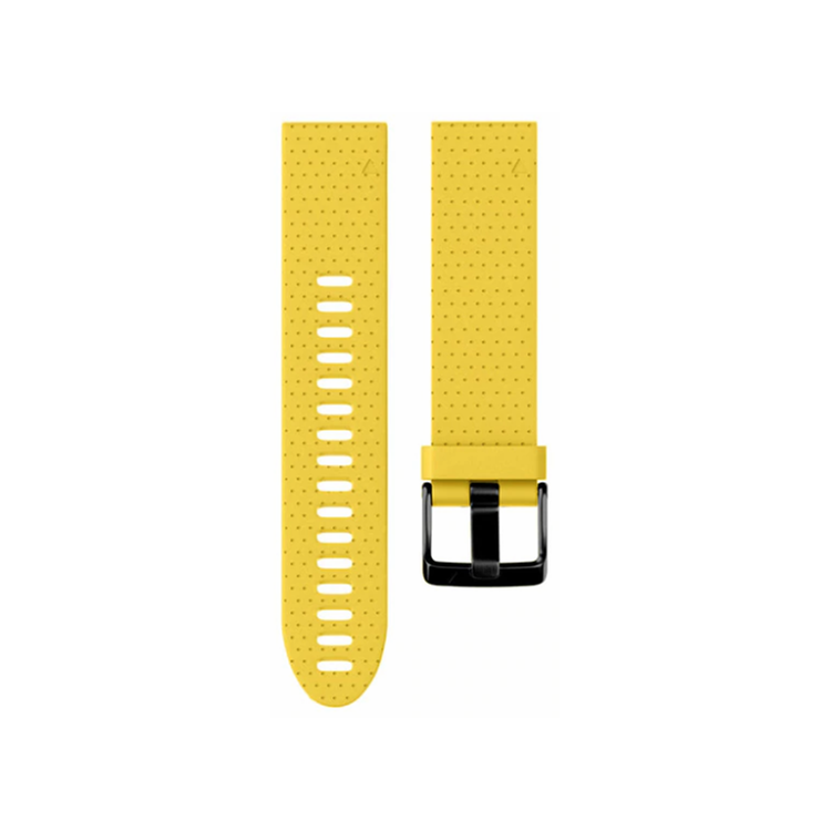 Yellow silicone watch strap with black buckle, compatible with Garmin Fenix 5S / 5S Plus.