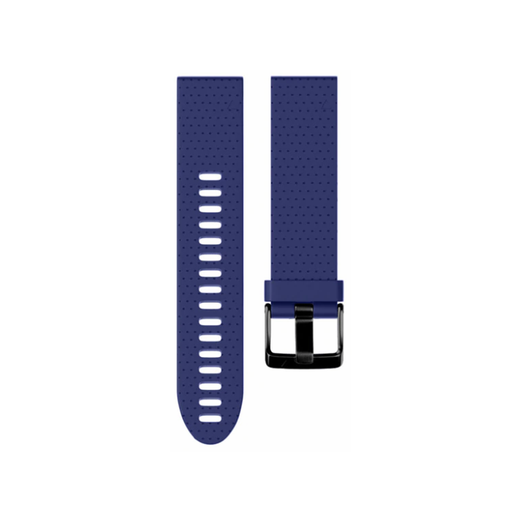 Silicone watch strap with black buckle for Garmin Fenix 5S / 5S Plus, shown in blue with adjustable holes.