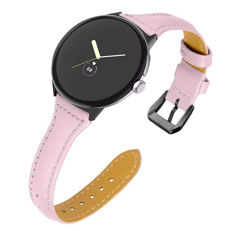 Slim pink leather watch strap for Google Pixel Model 1, stylish and durable design.