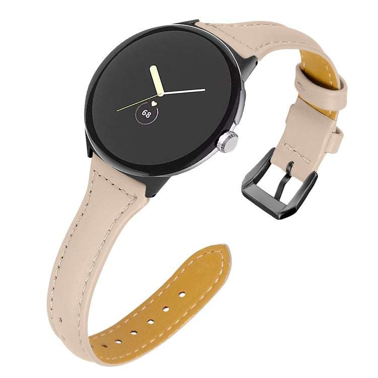 Slim plain leather watch strap for Google Pixel Model 1, beige color, sleek and fashionable design.